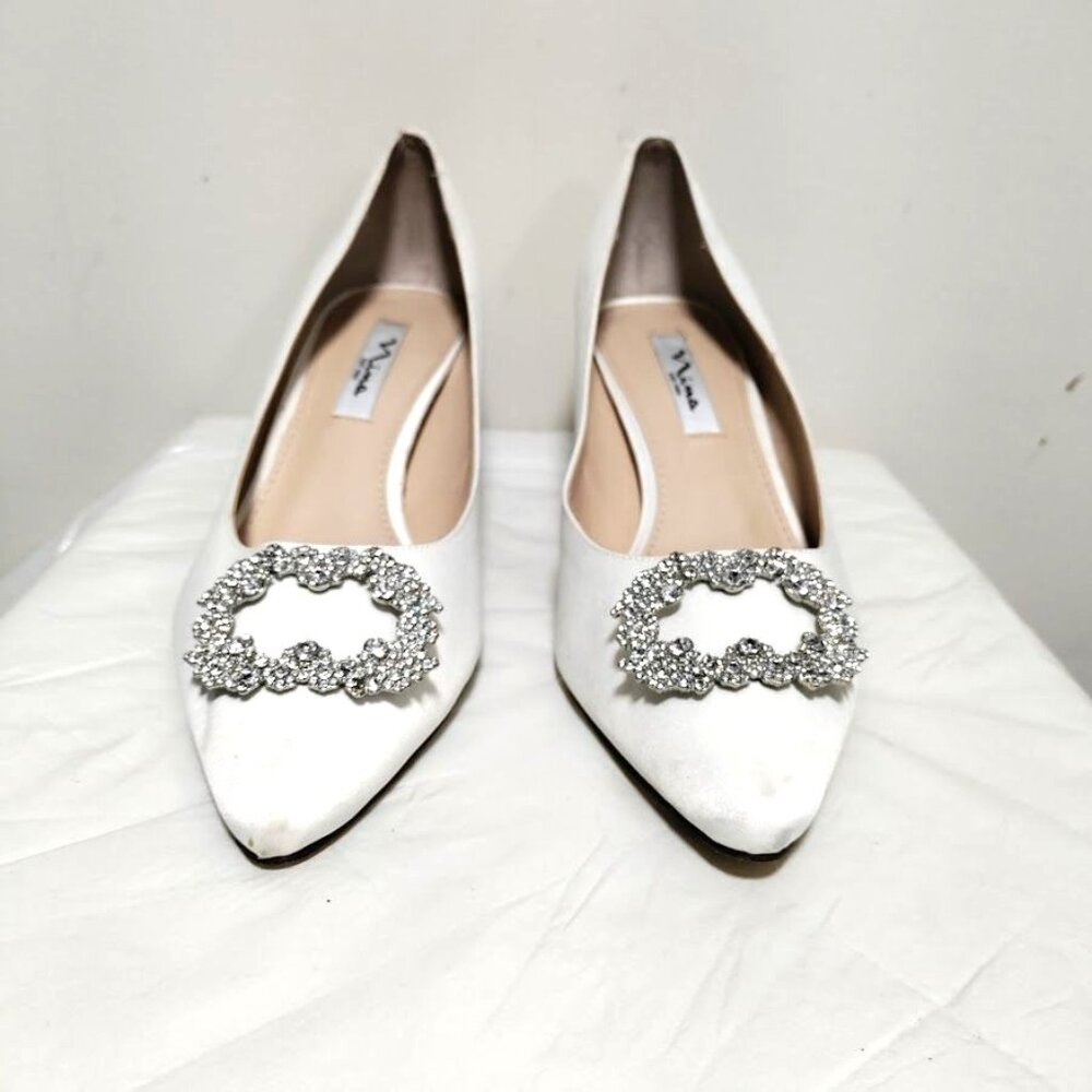 Nina Neya Satin Mid-Heel Wedding Dainty Lux Twee Pump W/ Jeweled Buckle Ivory 10 - Picture 2 of 13